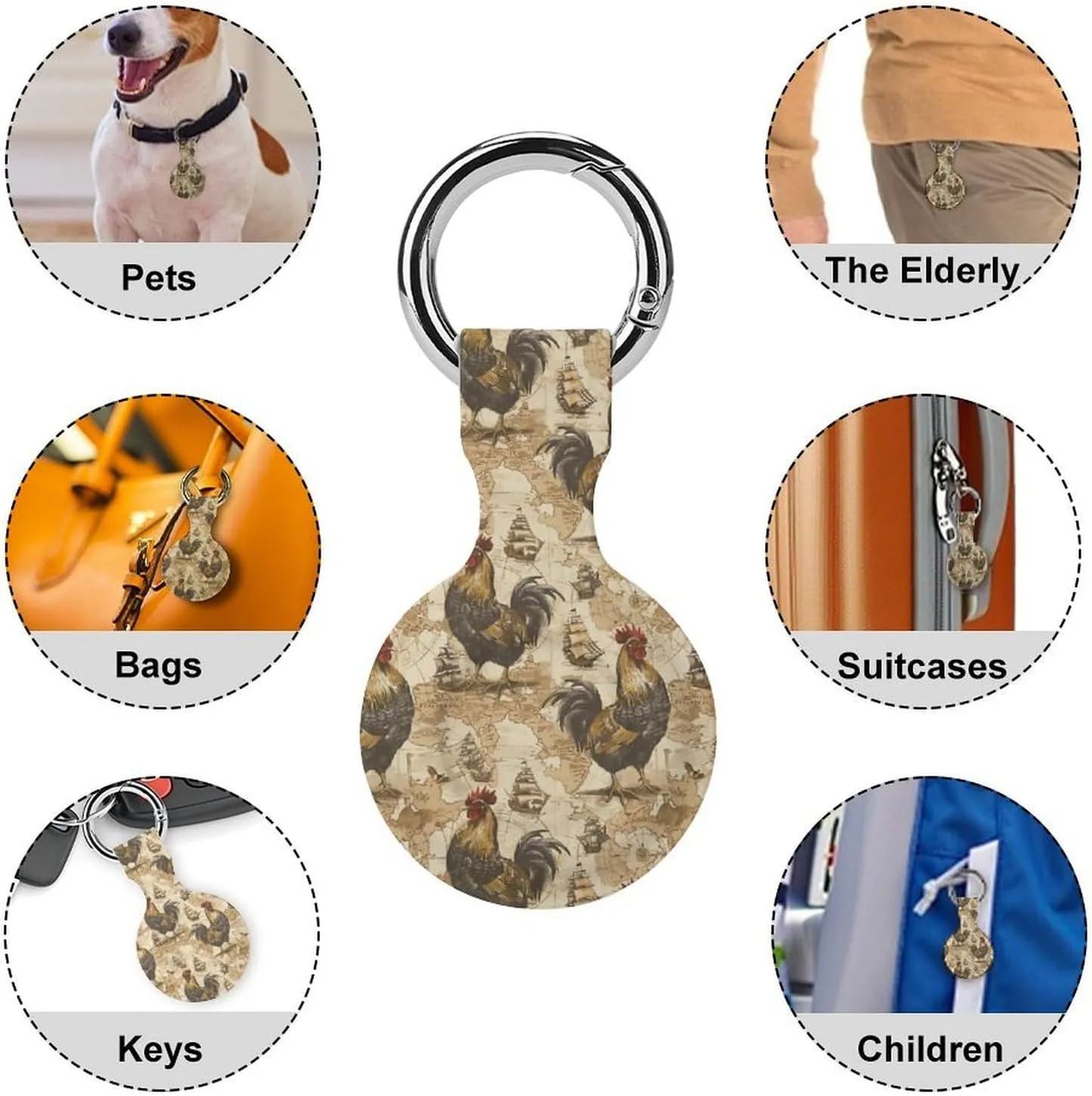 Chicken Pirate Ship Navigation Map Fashion Anti-Scratch Protective Case Cover Compatible with AirTag with Keychain