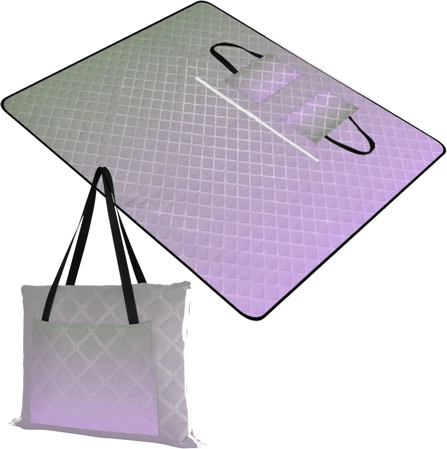 CHIFIGNO Camouflage Green Mauve Gradient Beach Blanket Waterproof Sandproof Floral Outdoor Camping Mat Foldable Mat Picnic Blanket 80" x 60"