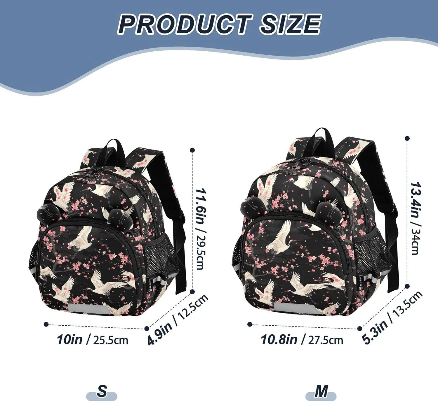 CHIFIGNO Toddler Girl Backpack with Leash, White Cranes Pink Cherry Blossoms Travel Back Pack Small Kids School Bag