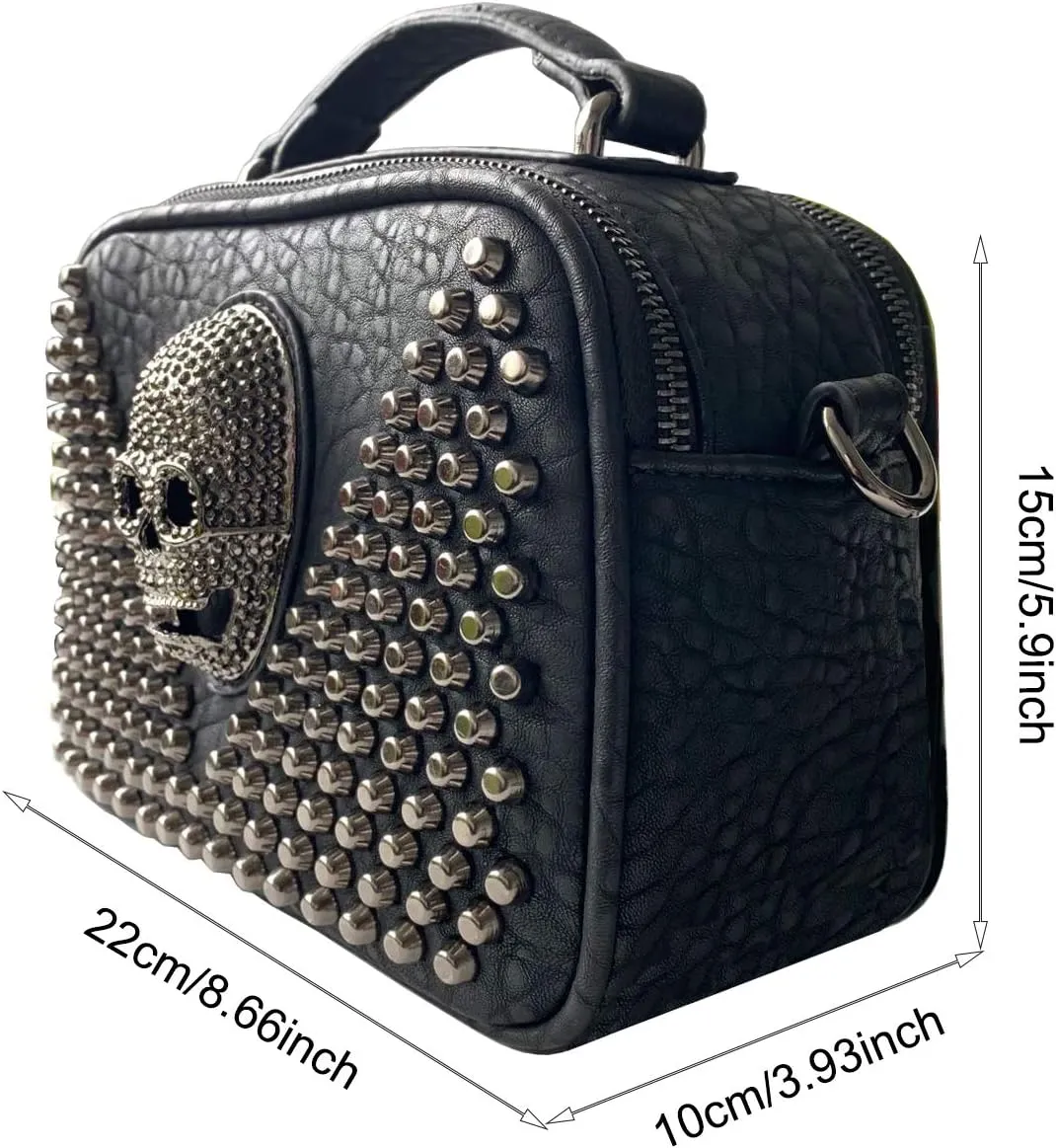 Chikencall Studded Skull Shoulder Bag for Women Small Leather Rivet Crossbody Boston Bag