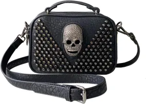 Chikencall Studded Skull Shoulder Bag for Women Small Leather Rivet Crossbody Boston Bag