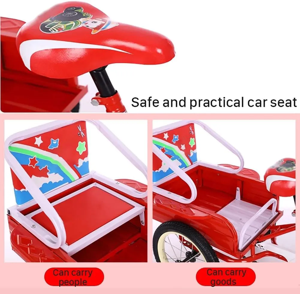 Children Bikes with Passenger Seat & Storage Bucket,Foldable Kids Trike Shock-Absorbing Fork, Padded Seat - Stable 3-Wheel Design for Beginner Riders (Gift Idea),Blue,16in