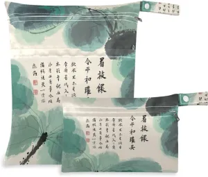 Chinese Culture Poetry and Painting mess-proof diaper wet bag 2 Pack travel essentials for babies with handles for daycare, travel