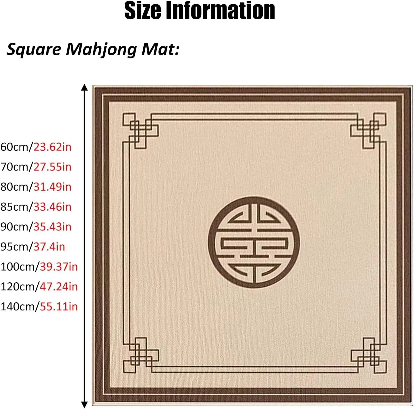 Chinese Square Mahjong Mat, Anti Slip Noise Reduction Table Cover with Carrying Bag, Thick Tablecloth for Family Party Poker Card Board Tile Games(Beige 1,60 cm/23.62 in)