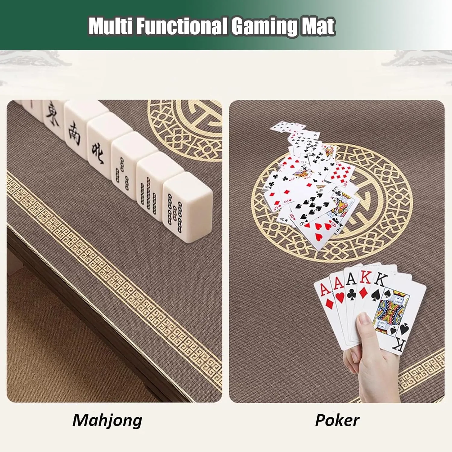 Chinese Square Mahjong Mat, Anti Slip Noise Reduction Table Cover with Carrying Bag, Thick Tablecloth for Family Party Poker Card Board Tile Games(Beige 1,60 cm/23.62 in)