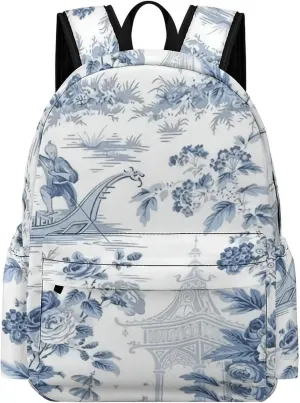 Chinese Style Powder Blue Chinoiserie Casual Lightweight Large Capacity Travel Backpack Unisex