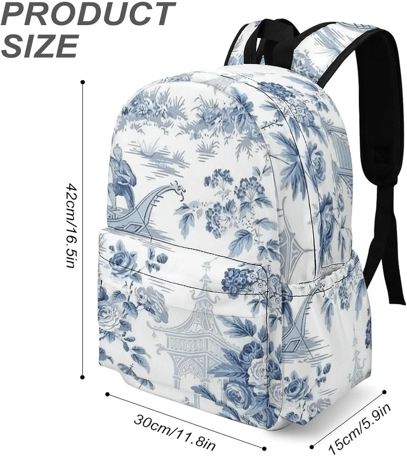 Chinese Style Powder Blue Chinoiserie Casual Lightweight Large Capacity Travel Backpack Unisex