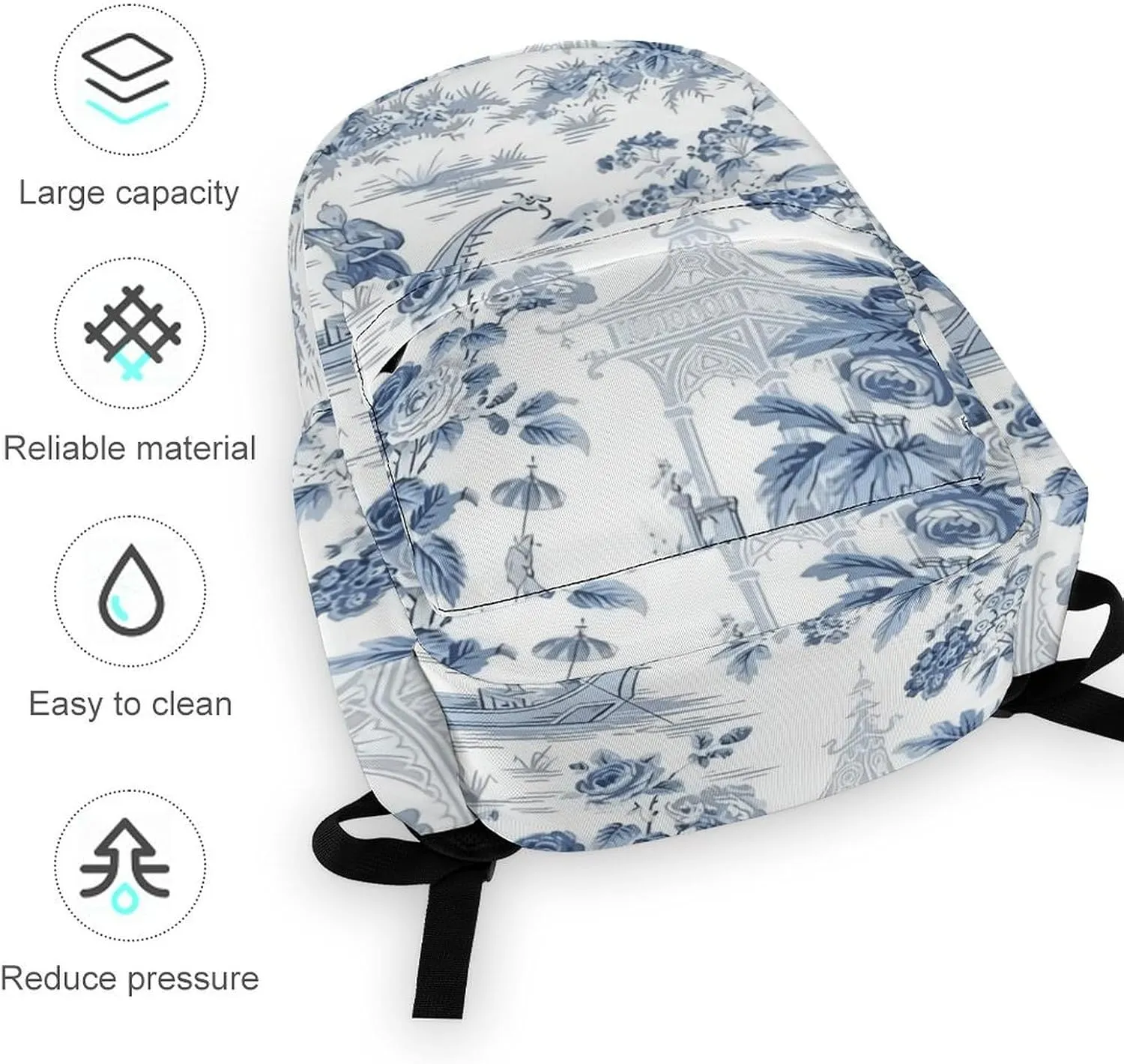 Chinese Style Powder Blue Chinoiserie Casual Lightweight Large Capacity Travel Backpack Unisex
