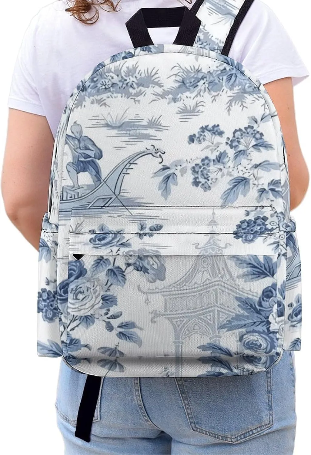 Chinese Style Powder Blue Chinoiserie Casual Lightweight Large Capacity Travel Backpack Unisex