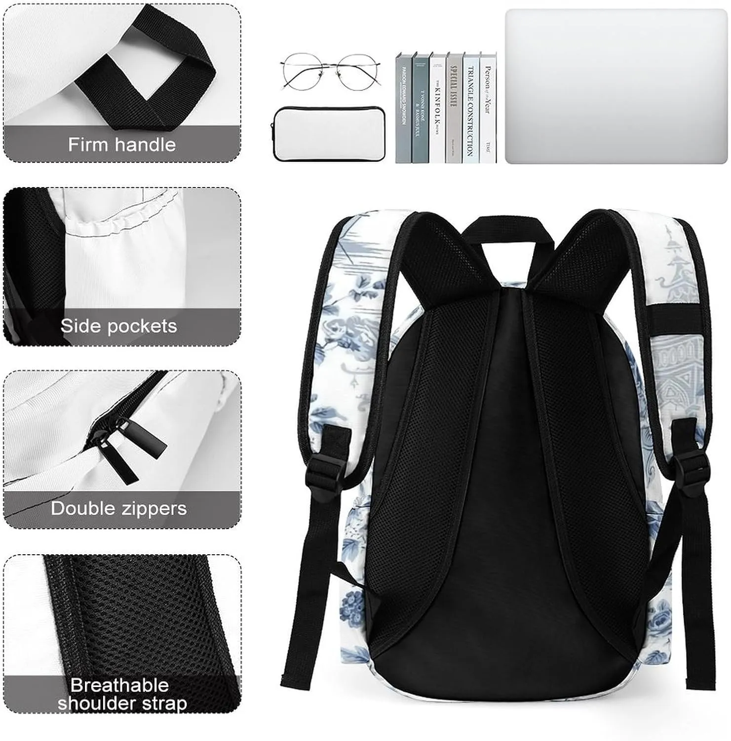 Chinese Style Powder Blue Chinoiserie Casual Lightweight Large Capacity Travel Backpack Unisex