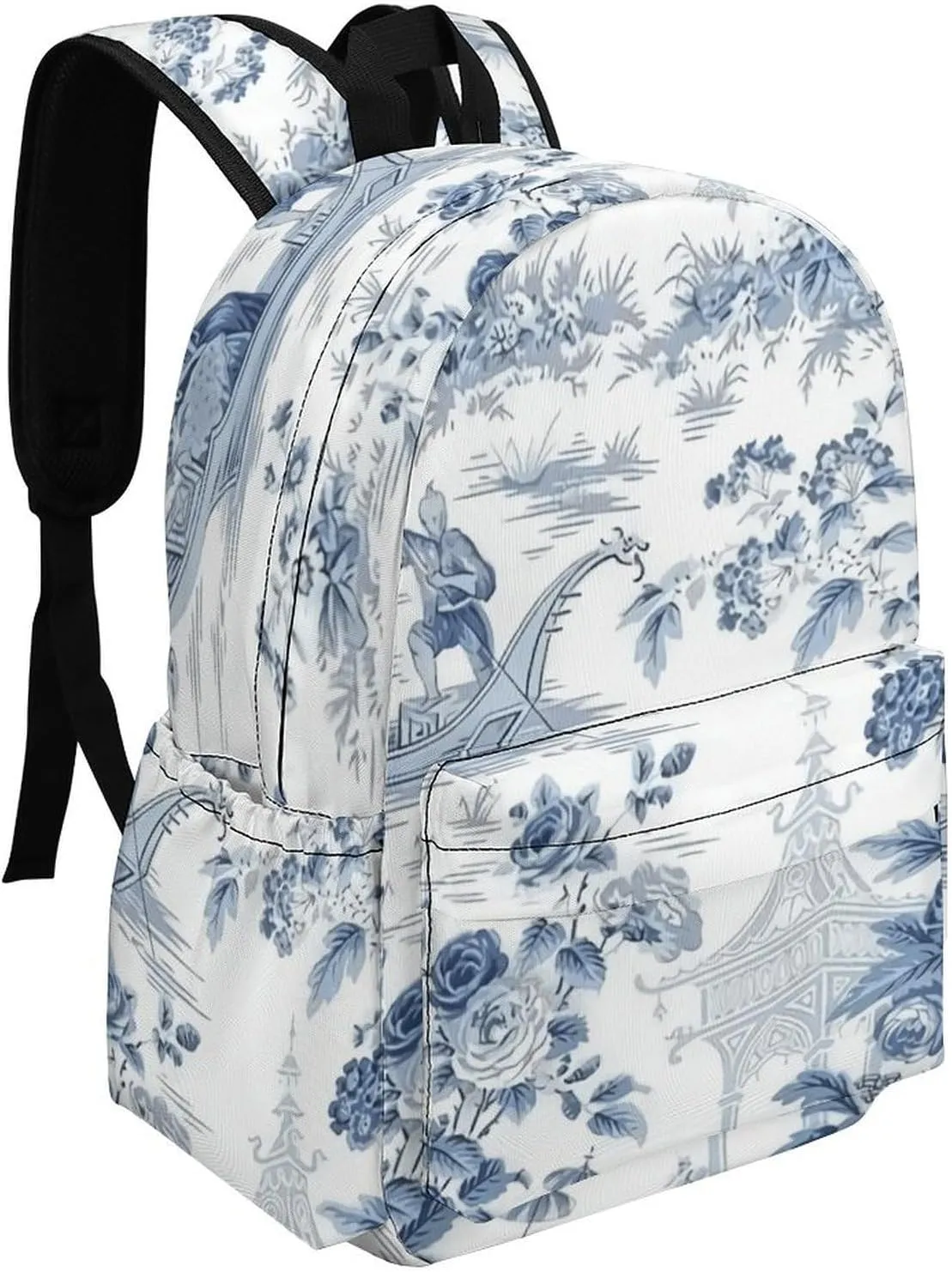 Chinese Style Powder Blue Chinoiserie Casual Lightweight Large Capacity Travel Backpack Unisex