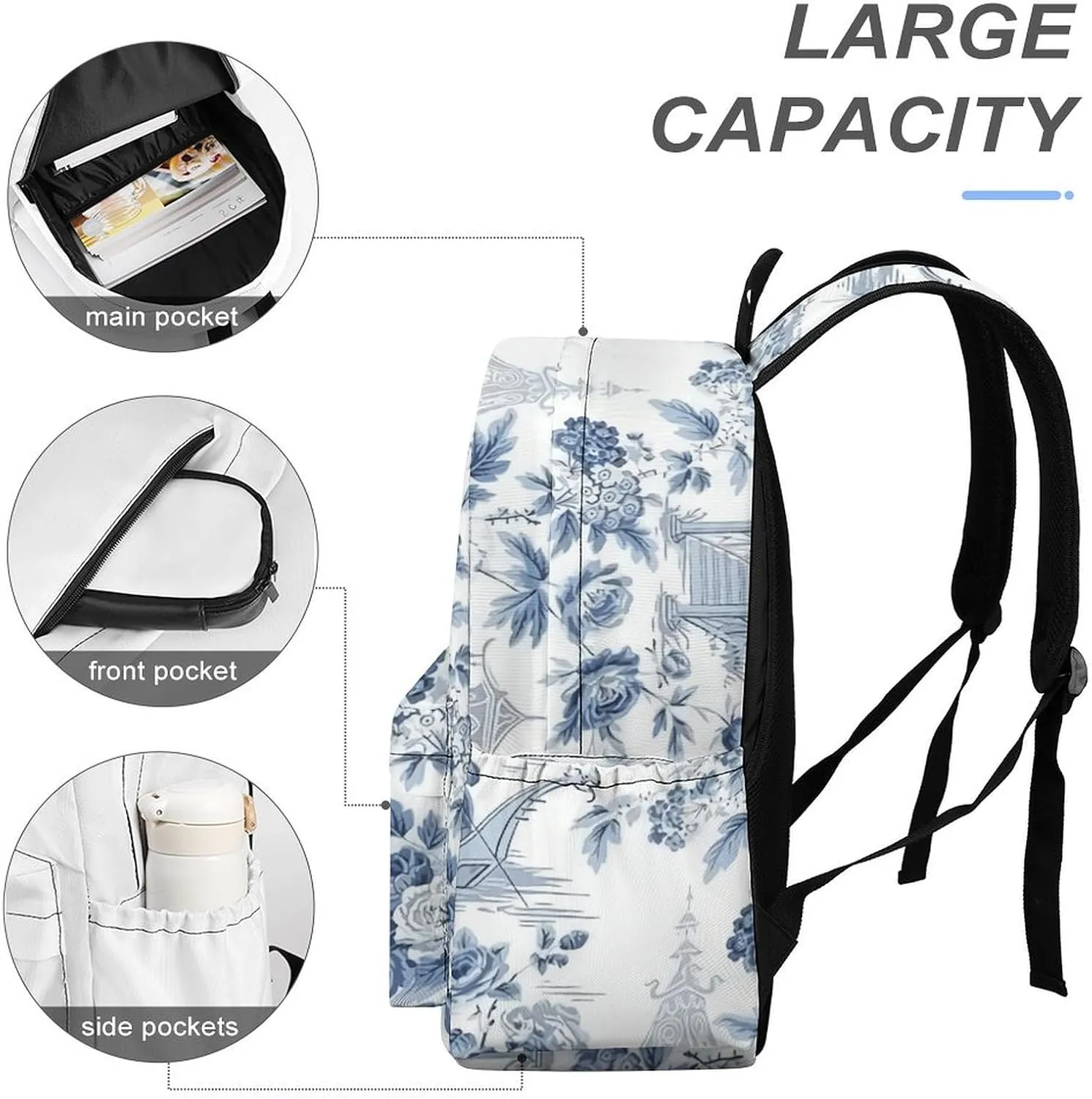 Chinese Style Powder Blue Chinoiserie Casual Lightweight Large Capacity Travel Backpack Unisex