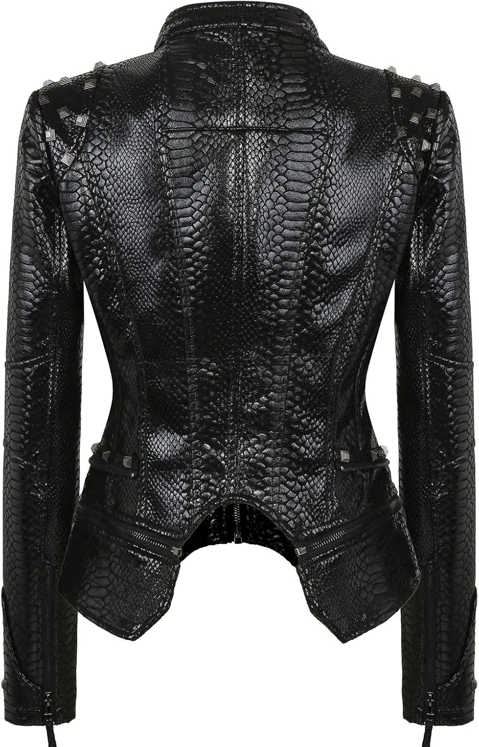 chouyatou Women's Fashion Snake Pattern Print Studded Moto Pu Leather Biker Jacket