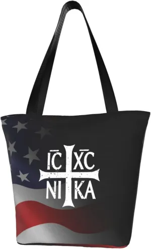 Christian Orthodox Russian Cross Women'S Casual One Shoulder Carry Shopping Bag Large Capacity Working Storage Handbag