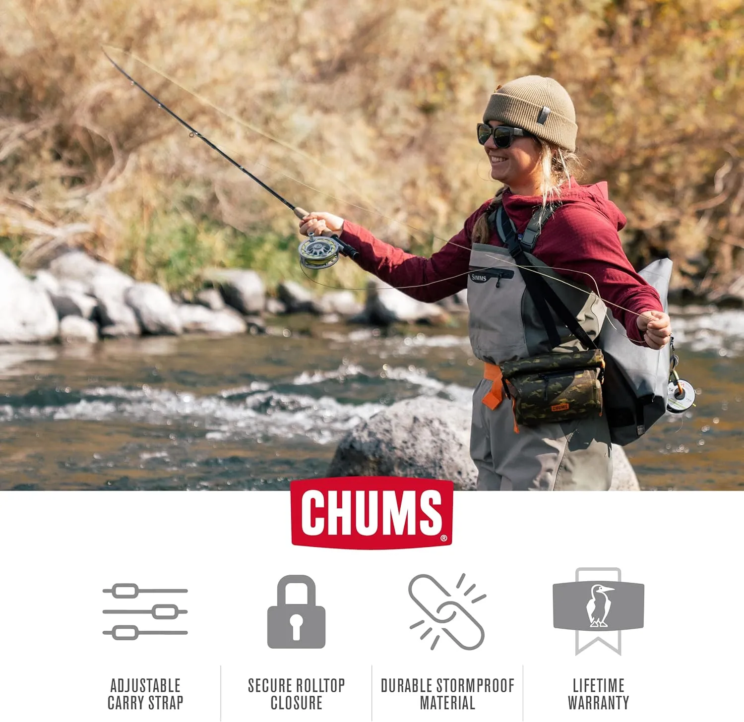Chums Storm Downstream 4L LTD Hip Pack – Adjustable Fanny Pack For Men and Women (Fish Camo Green)