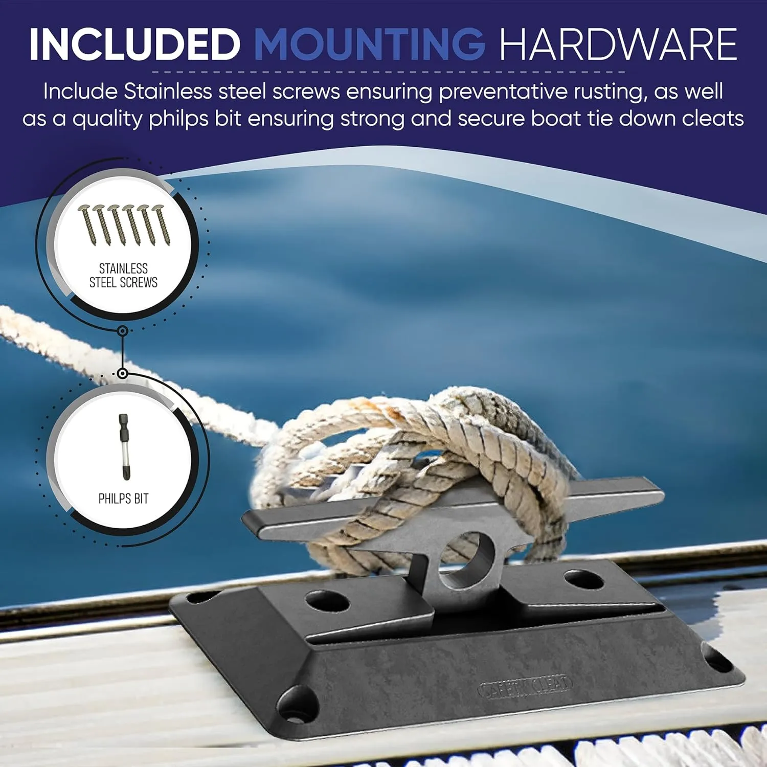 CIPA Black Nylon Boat Cleat - Folding Boat Cleat - Includes Dock Hardware For Mounting To The Boat Dock. The Cleat Allows For A Flush Mount Dock with a 9 inch cleat.