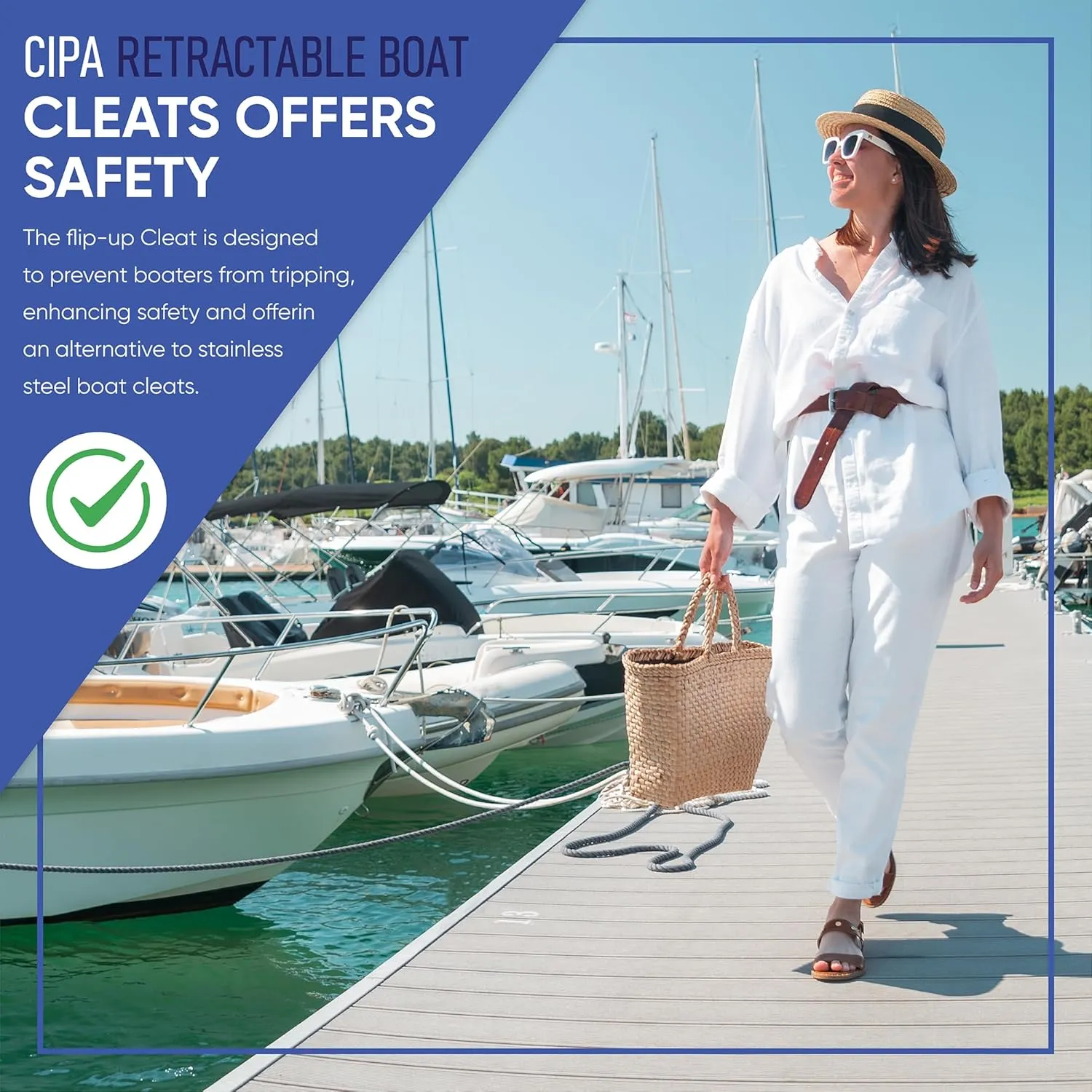 CIPA Black Nylon Boat Cleat - Folding Boat Cleat - Includes Dock Hardware For Mounting To The Boat Dock. The Cleat Allows For A Flush Mount Dock with a 9 inch cleat.