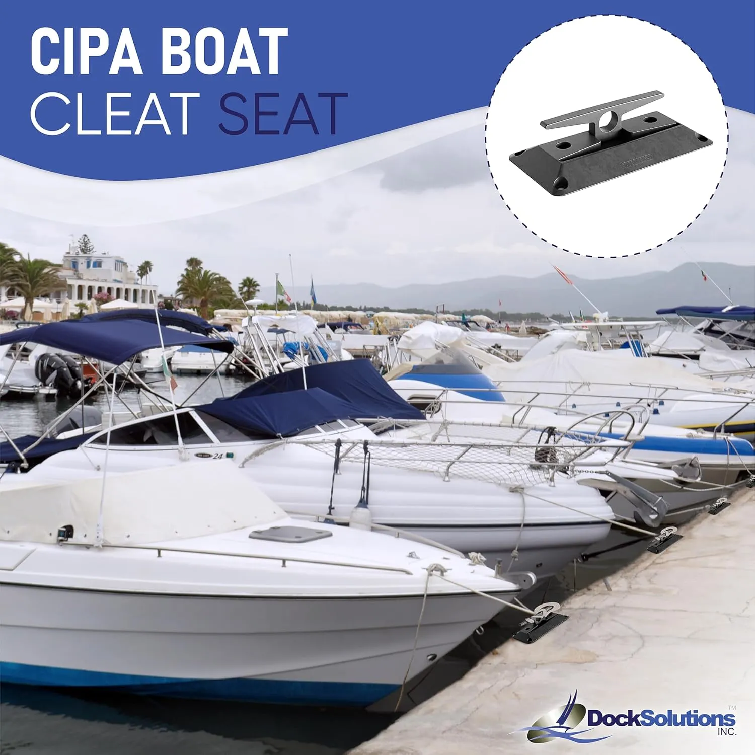 CIPA Black Nylon Boat Cleat - Folding Boat Cleat - Includes Dock Hardware For Mounting To The Boat Dock. The Cleat Allows For A Flush Mount Dock with a 9 inch cleat.