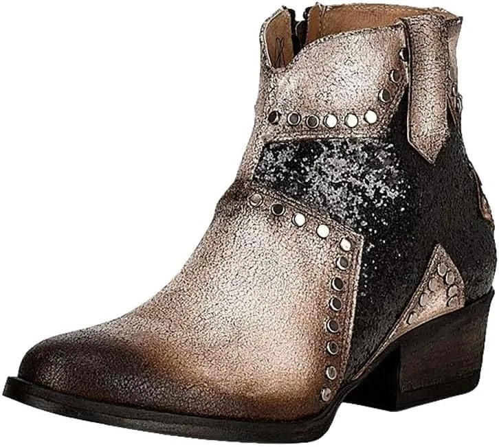 Circle G Women's Star Studded Ankle Boot Round Toe - Q5183 8 M US White