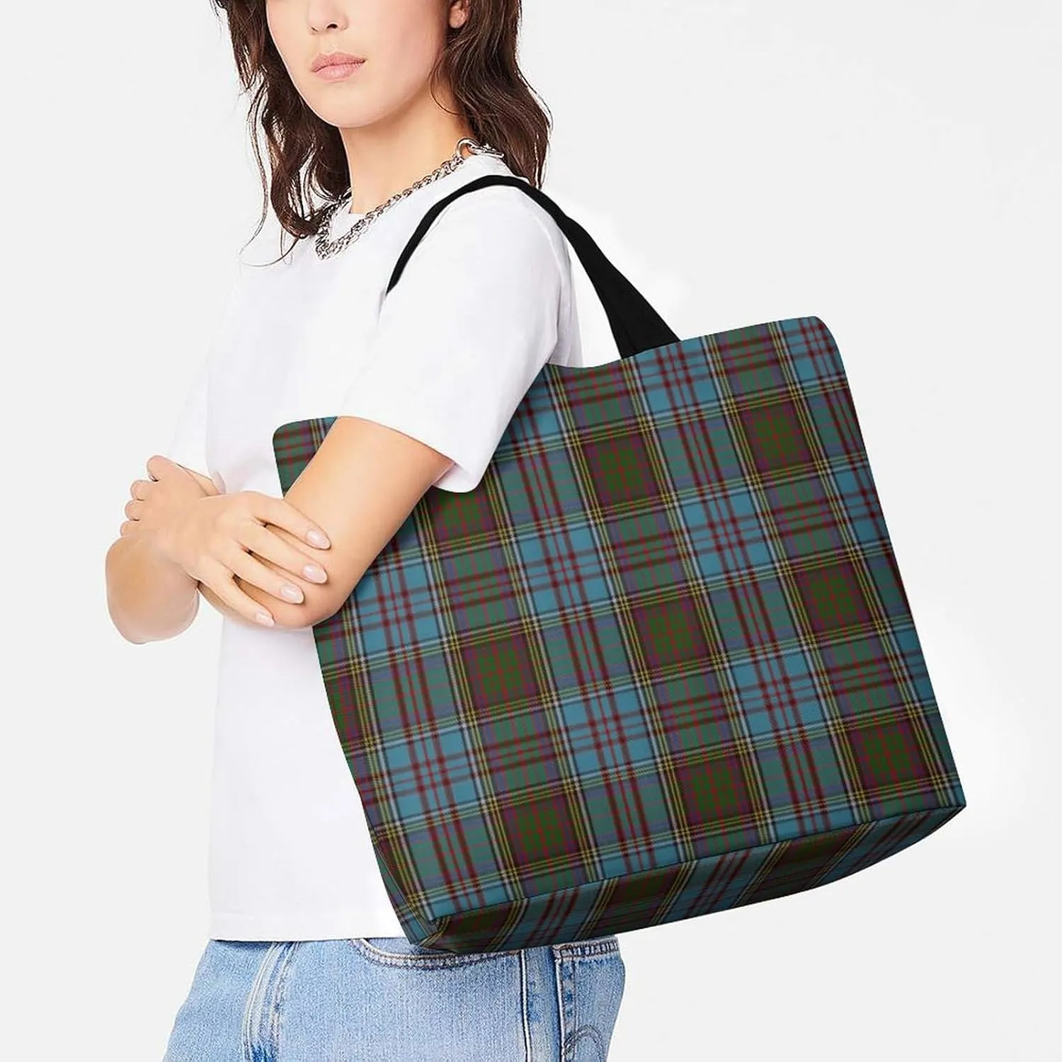 Clan Duffy Tartan Green Irish Plaid Large Capacity Single Shoulder Shopping Bag, Fashionable Shopping Bag