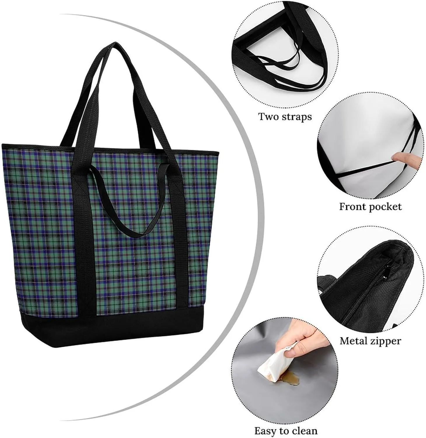 Clan Tartan Blue And Green Fashionable Large Capacity Insulated Shopping Bag