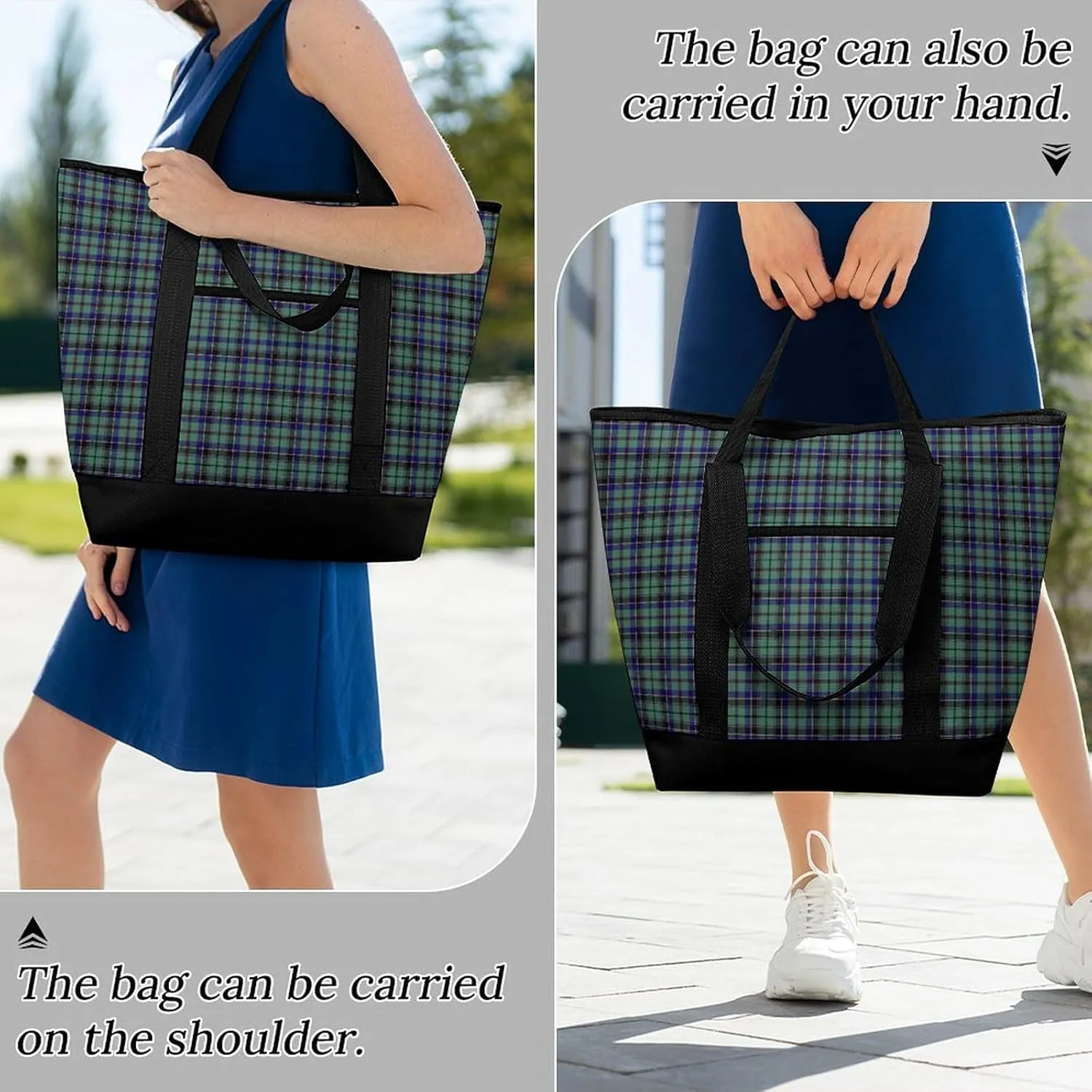 Clan Tartan Blue And Green Fashionable Large Capacity Insulated Shopping Bag