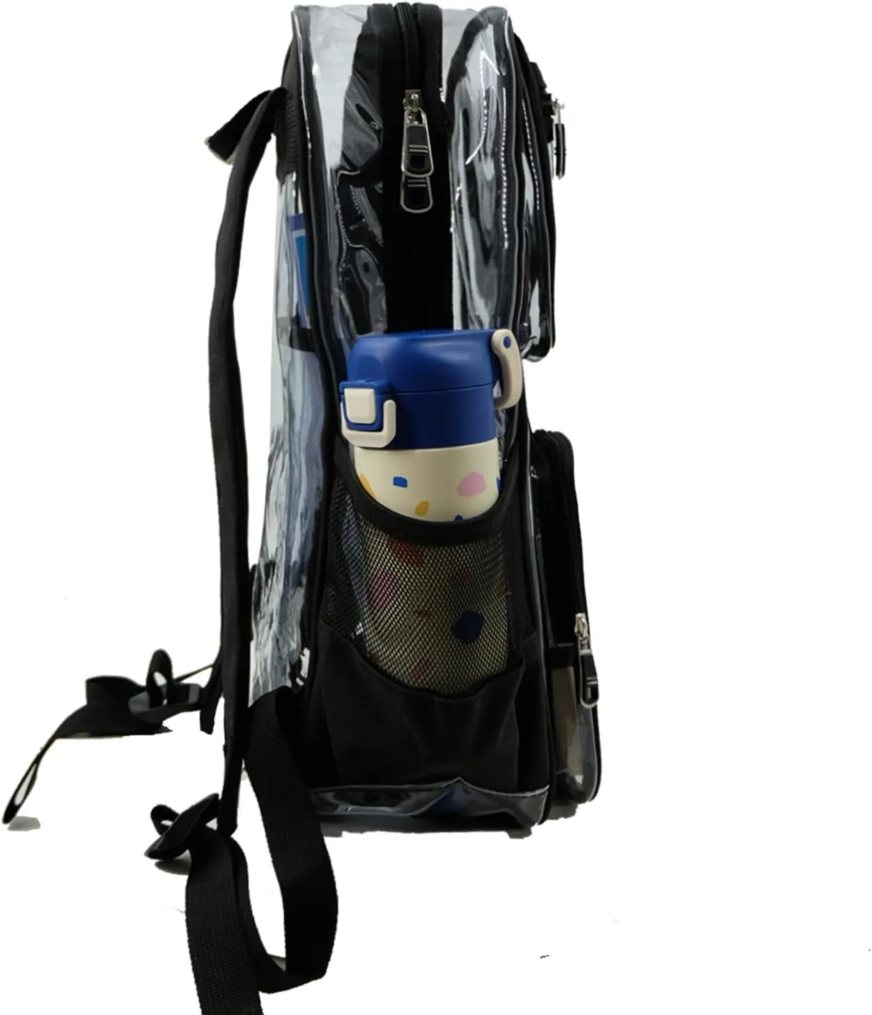 Clear Backpack for School Heavy Duty PVC Transparent Bag See Through Bookbag for Stadium Approved Women Girls (Cute, Black)