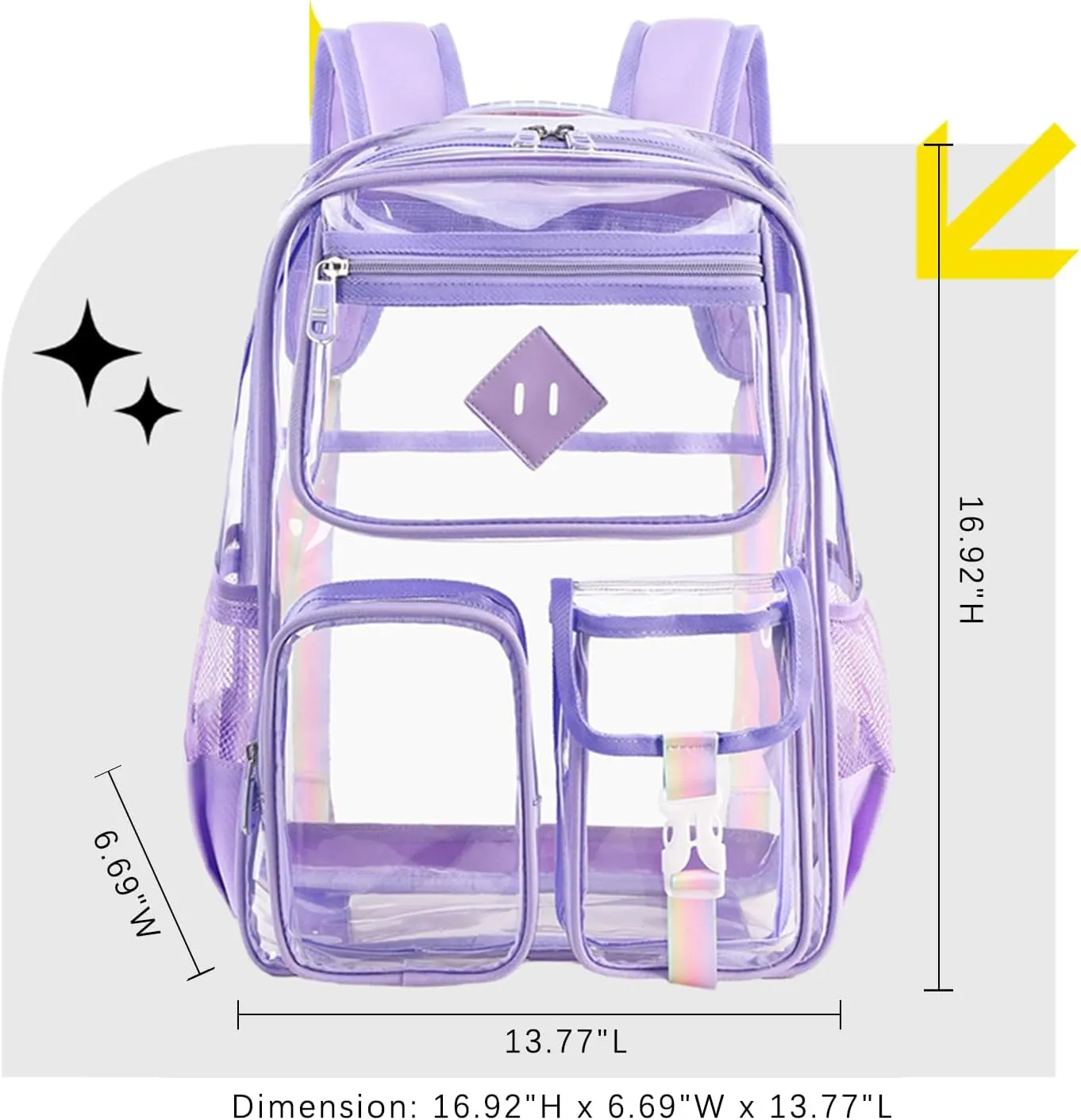 Clear Backpack for School Heavy Duty PVC Transparent Bag See Through Bookbag for Stadium Approved Women Girls (Cute, Purple)