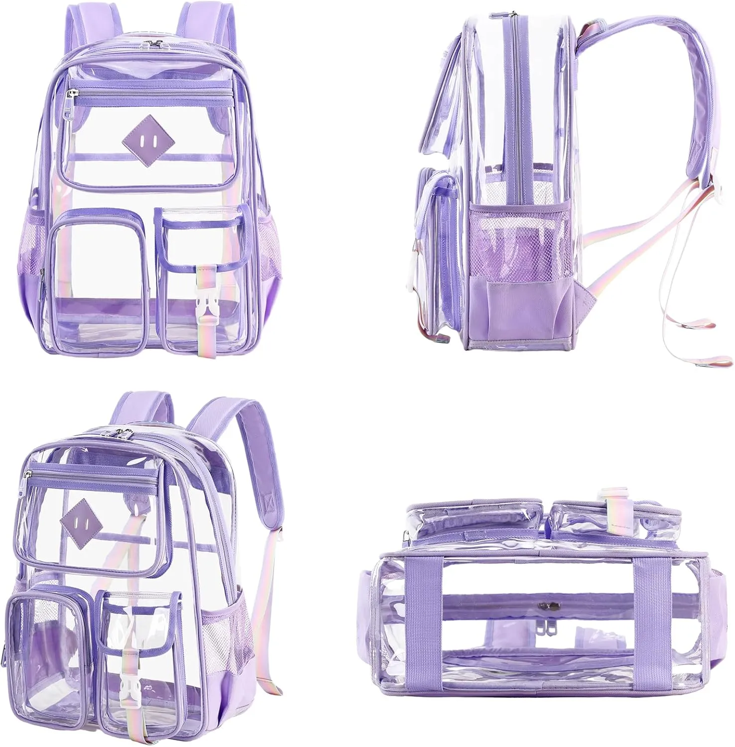 Clear Backpack for School Heavy Duty PVC Transparent Bag See Through Bookbag for Stadium Approved Women Girls (Cute, Purple)