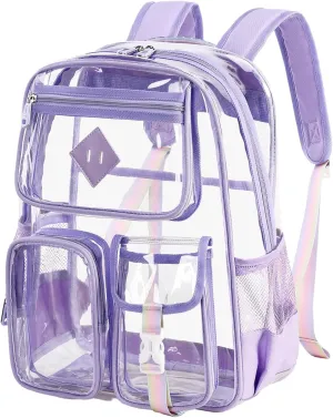 Clear Backpack for School Heavy Duty PVC Transparent Bag See Through Bookbag for Stadium Approved Women Girls (Cute, Purple)