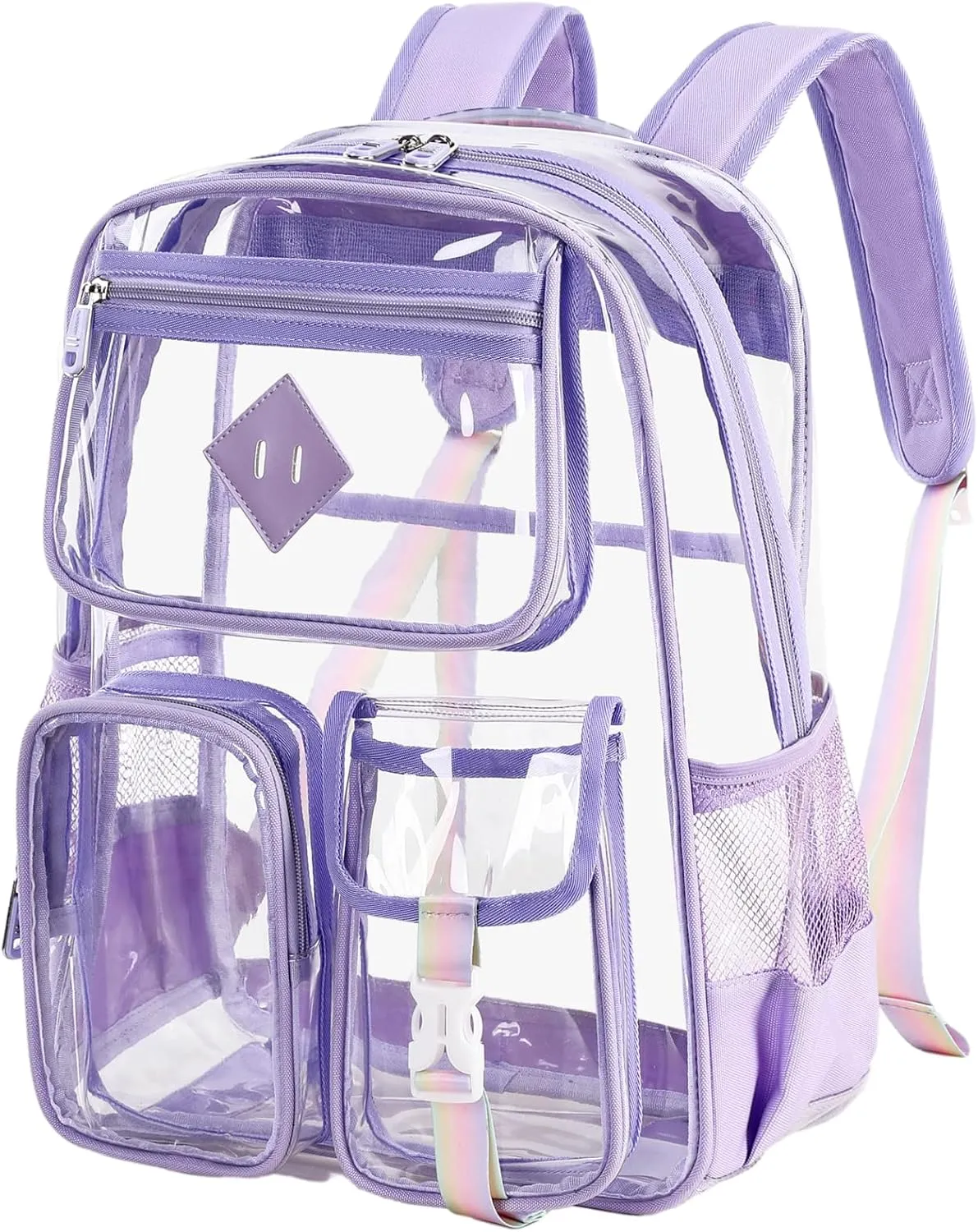 Clear Backpack for School Heavy Duty PVC Transparent Bag See Through Bookbag for Stadium Approved Women Girls (Cute, Purple)