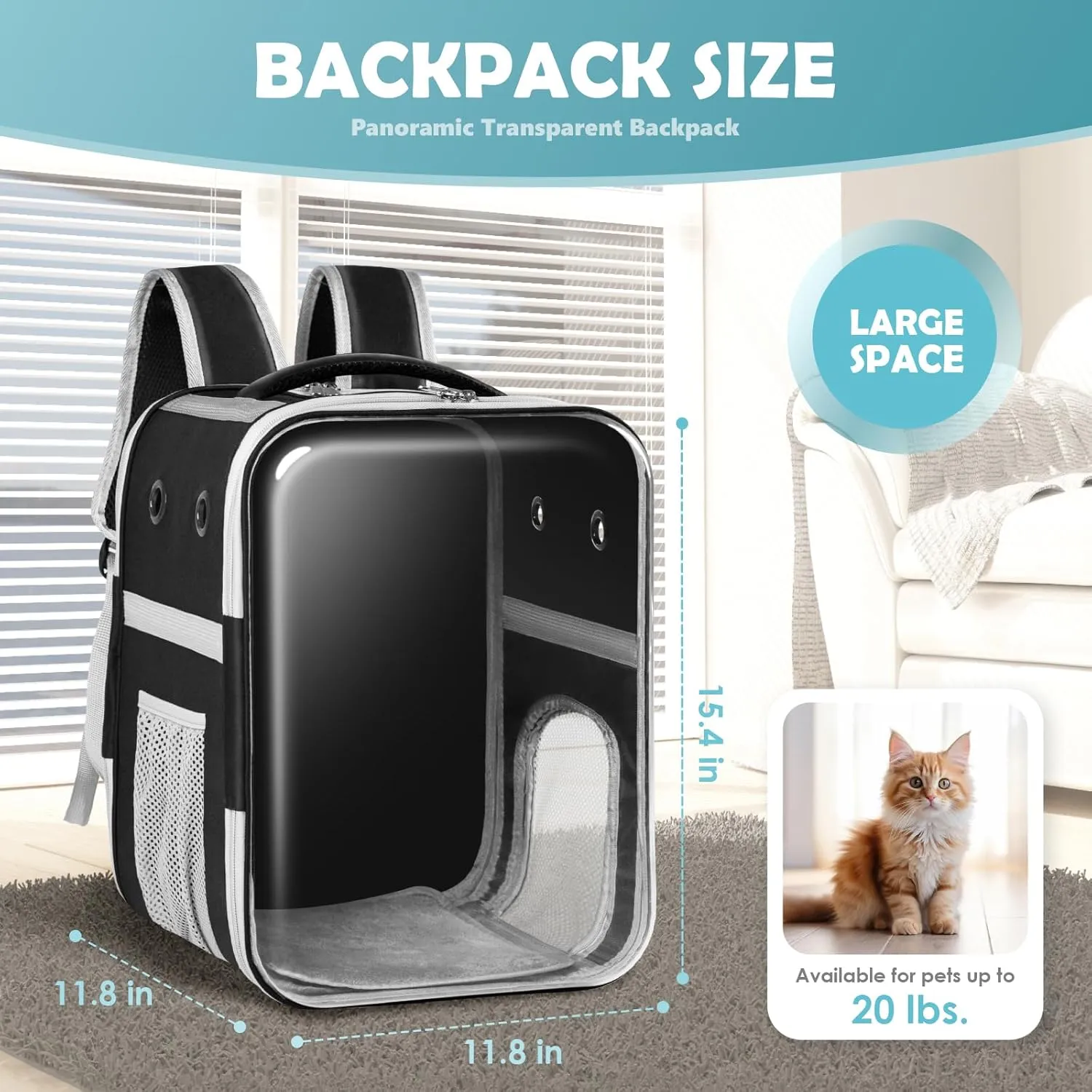Clear Cat Backpack Carrier Dog and Cats Backpack Bubble, Space Capsule Cat Bag Carrier, Breathable and Suitable Panorama Pet Backpacks for Biking/Traveling/Camping/Walking (Black)