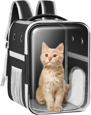 Clear Cat Backpack Carrier Dog and Cats Backpack Bubble, Space Capsule Cat Bag Carrier, Breathable and Suitable Panorama Pet Backpacks for Biking/Traveling/Camping/Walking (Black)