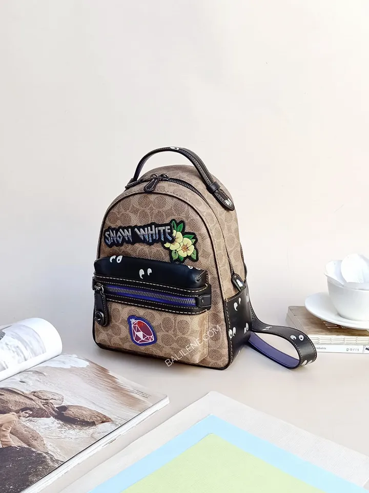 Coach Disney Campus Backpack 23 In Signature Patchwork Tan Black Multi