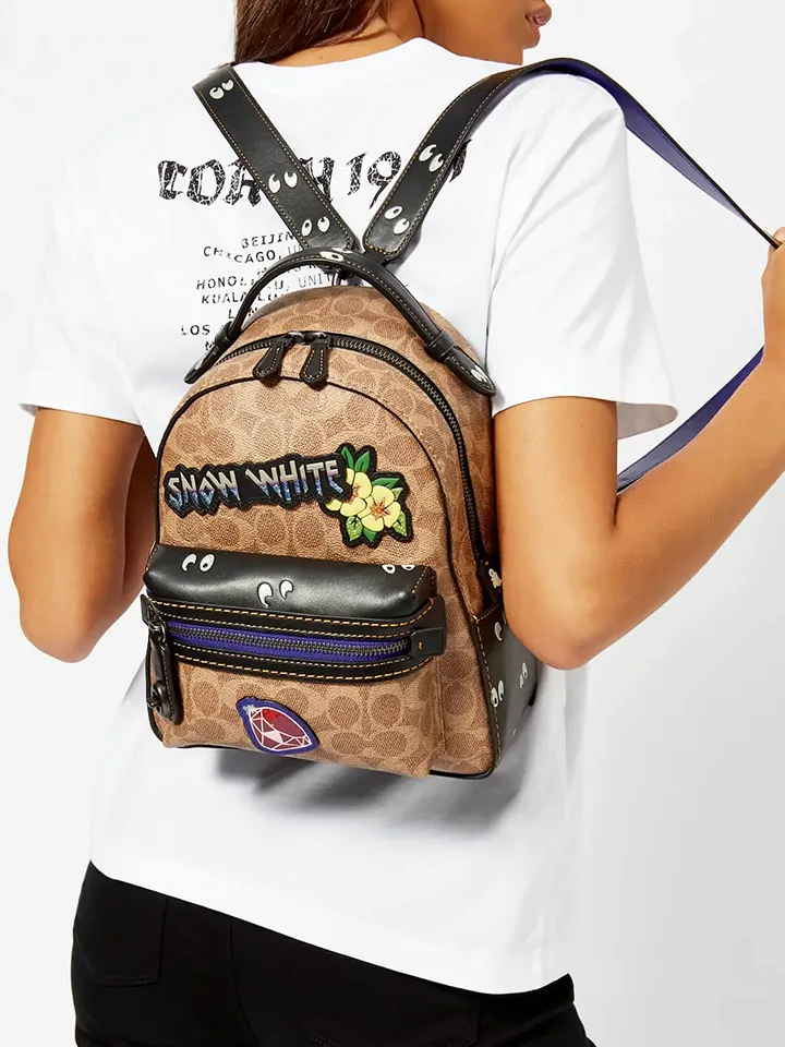 Coach Disney Campus Backpack 23 In Signature Patchwork Tan Black Multi