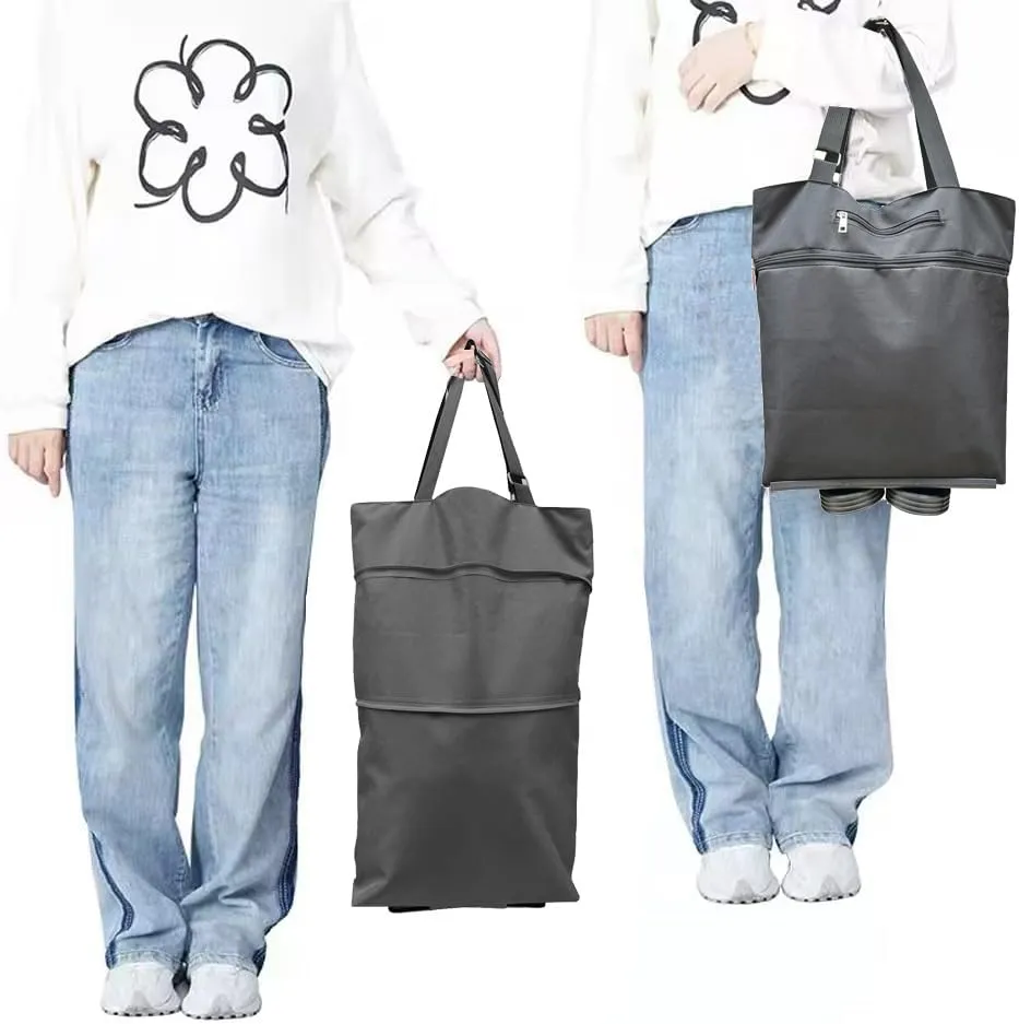 Collapsible Shopping Grocery Bag With Wheels Rolling Tote Bag With Wheels Large Reusable Shopping Bags Foldable Shopping Cart(Black,X-Large)