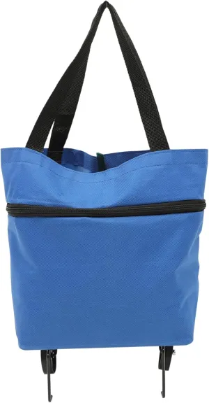 Collapsible Trolley Bag with Wheels Foldable Capacity Grocery Bag for Shopping and Laundry Adjustable Shoulder Strap Dark Color