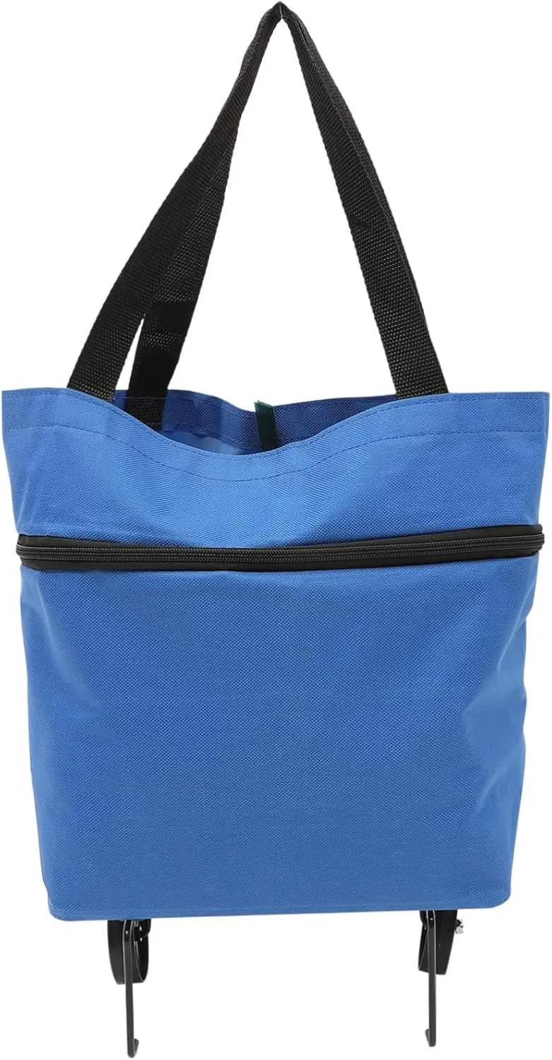 Collapsible Trolley Bag with Wheels Foldable Capacity Grocery Bag for Shopping and Laundry Adjustable Shoulder Strap Dark Color