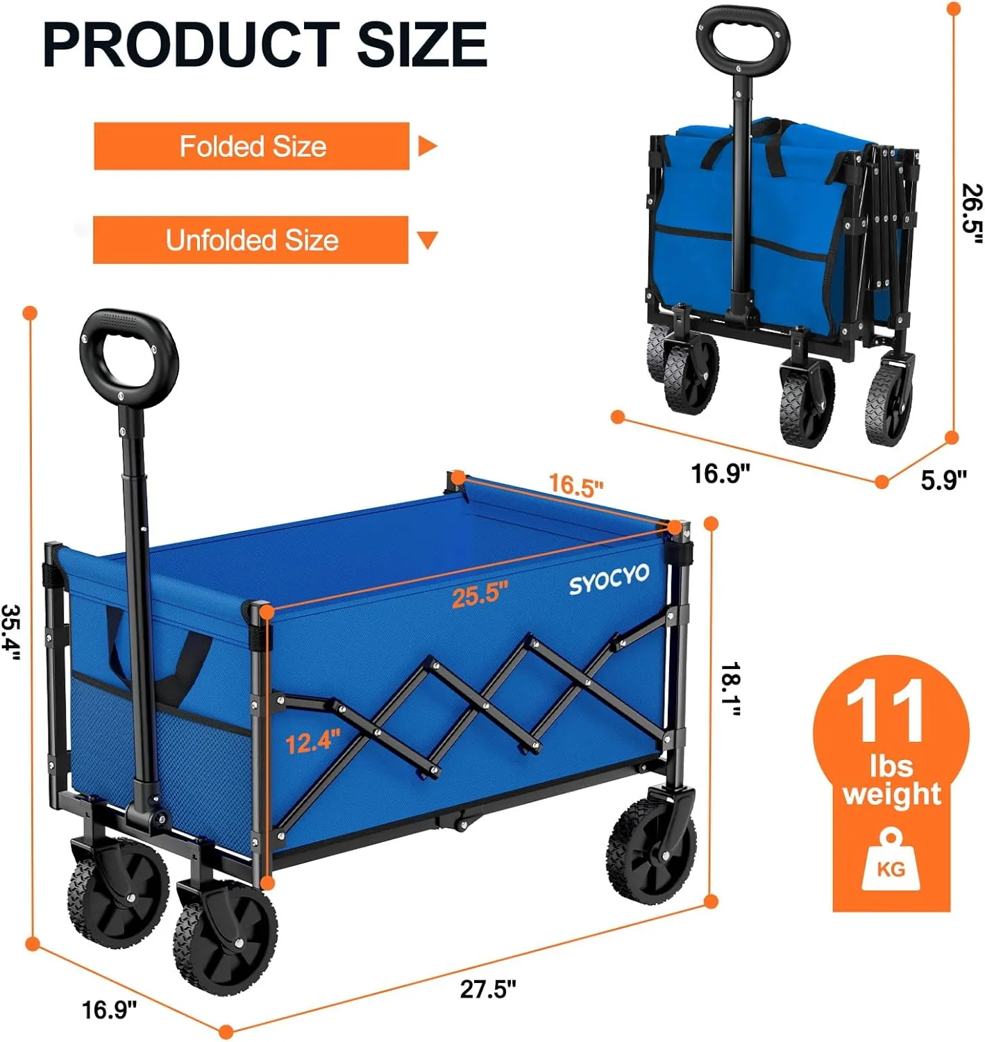 Collapsible Wagon Cart 360lbs Beach Foldable Wagon Lightweight & Portable Folding Utility Grocery Shopping Carts with Wheels for Shopping Sports Garden Camping Blue
