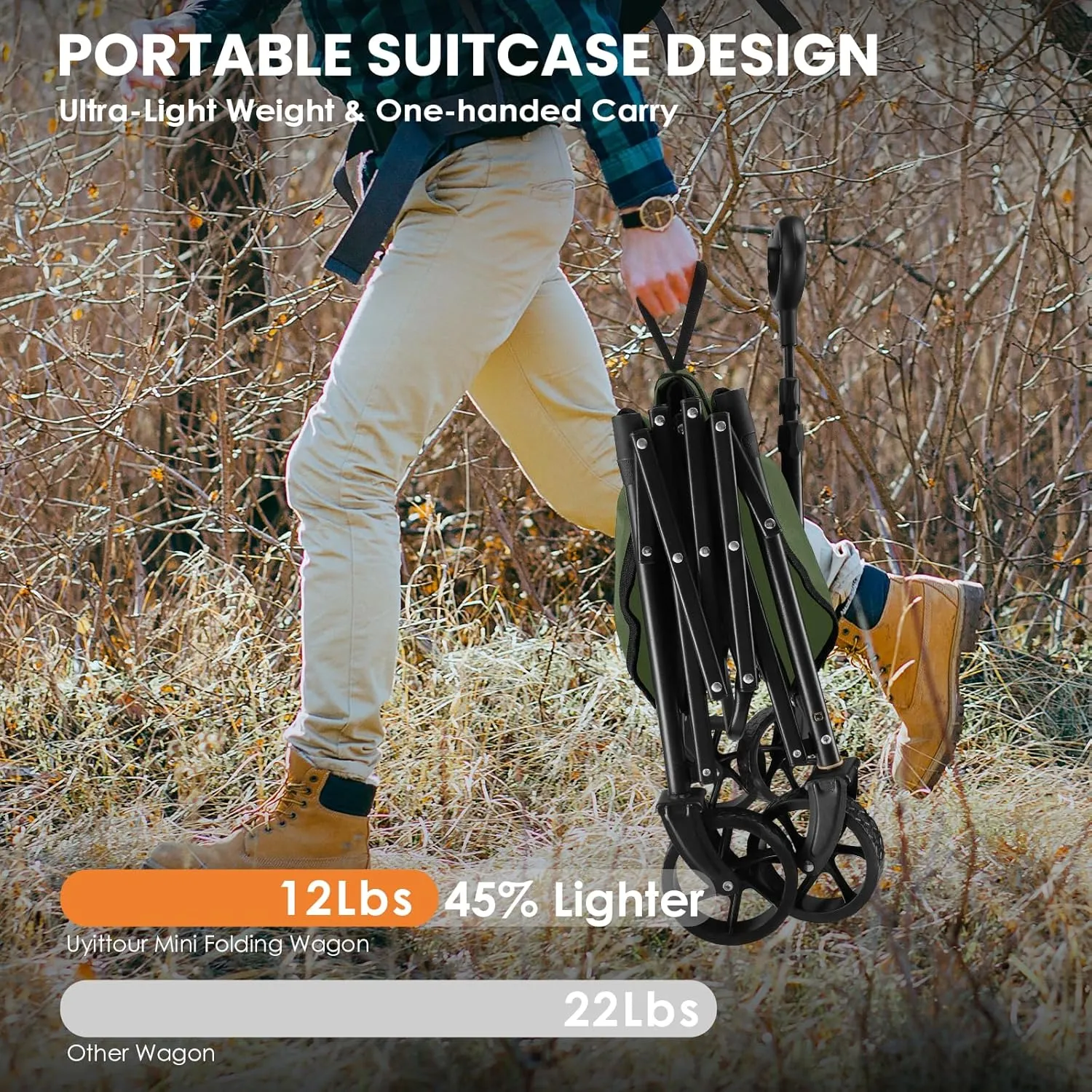 Collapsible Wagon Cart Foldable with 220lbs Weight Capacity, Lightweight Portable Folding Grocery Shopping Cart with Wheels for Camping Sports Beach and Shopping, ArmyGreen