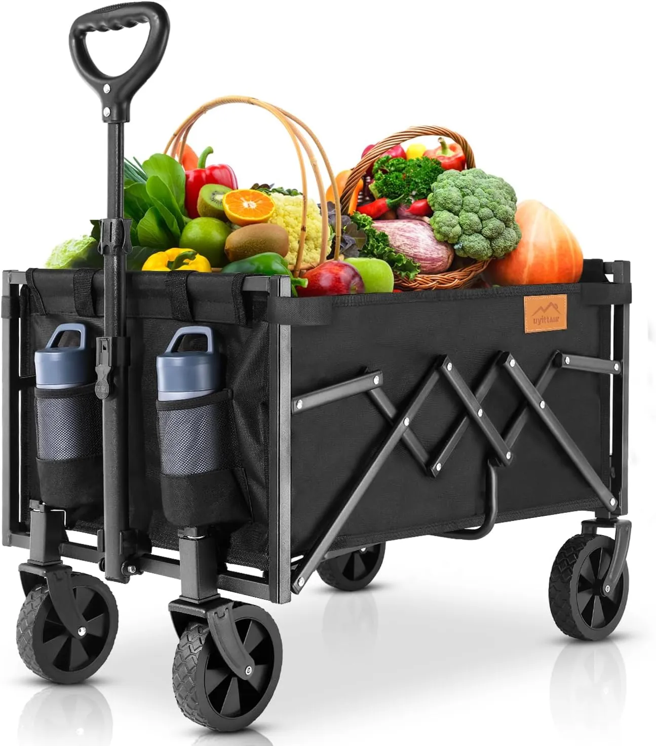 Collapsible Wagon Cart Foldable with 220lbs Weight Capacity, Lightweight Portable Folding Utility Grocery Shopping Cart with Wheels for Camping Sports Beach and Shopping