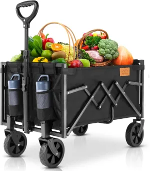 Collapsible Wagon Cart Foldable with 220lbs Weight Capacity, Lightweight Portable Folding Utility Grocery Shopping Cart with Wheels for Camping Sports Beach and Shopping