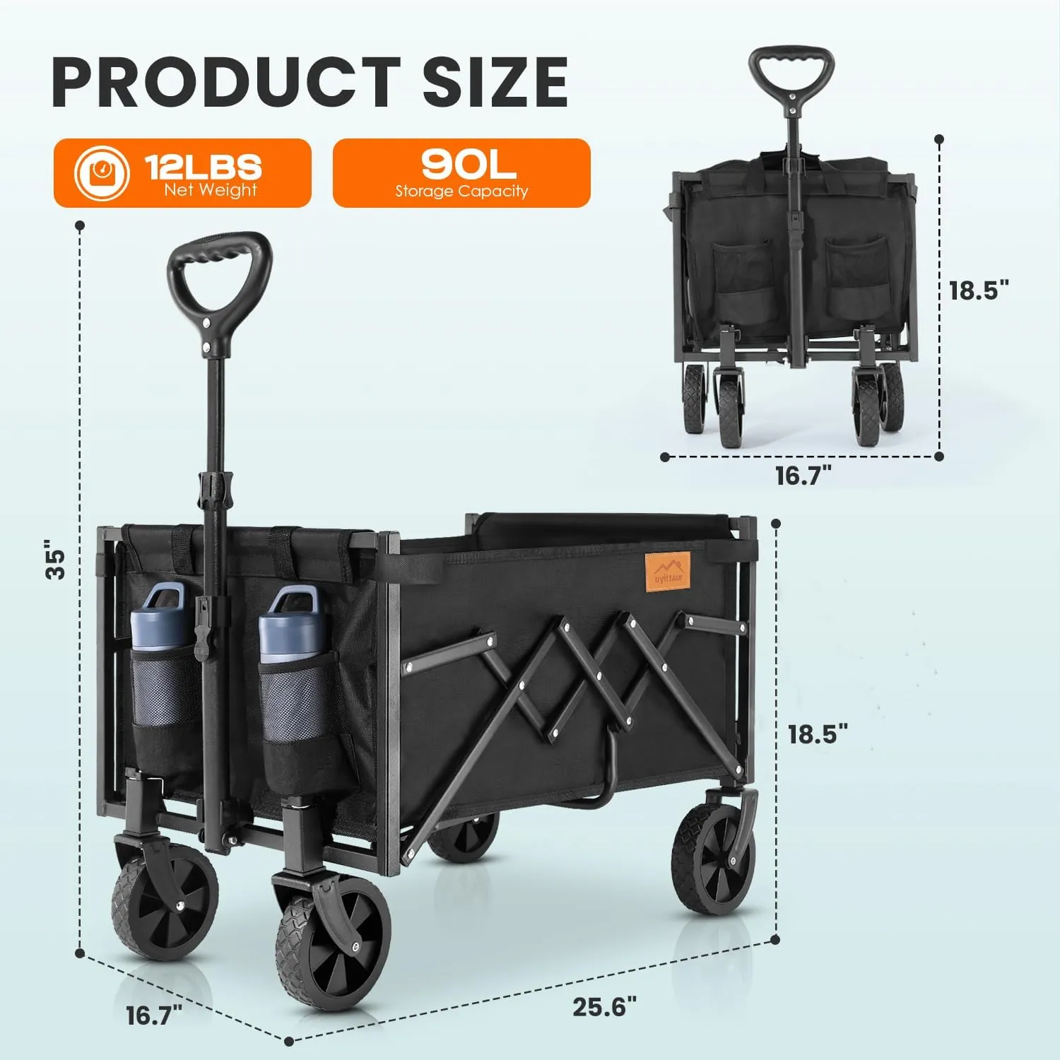 Collapsible Wagon Cart Foldable with 220lbs Weight Capacity, Lightweight Portable Folding Utility Grocery Shopping Cart with Wheels for Camping Sports Beach and Shopping