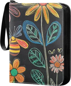 Collectible Trading Card Albums, 400 Double Sided Pocket Pu Premium Zip Trading Collection Binderwith 50 Removable Sleeves, Card Folder Fortcg, Sports Cards Colorful Flower