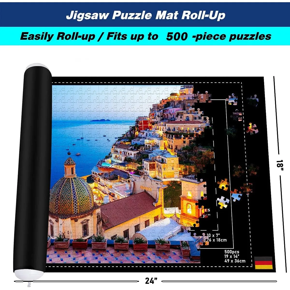 Collectix Premium Felt Puzzle Mat Roll Up for Small Puzzles - Non-Slip Beautiful and Soft - Jigsaw Storage up to 500 Pieces - Portable Saver Keeper Holder