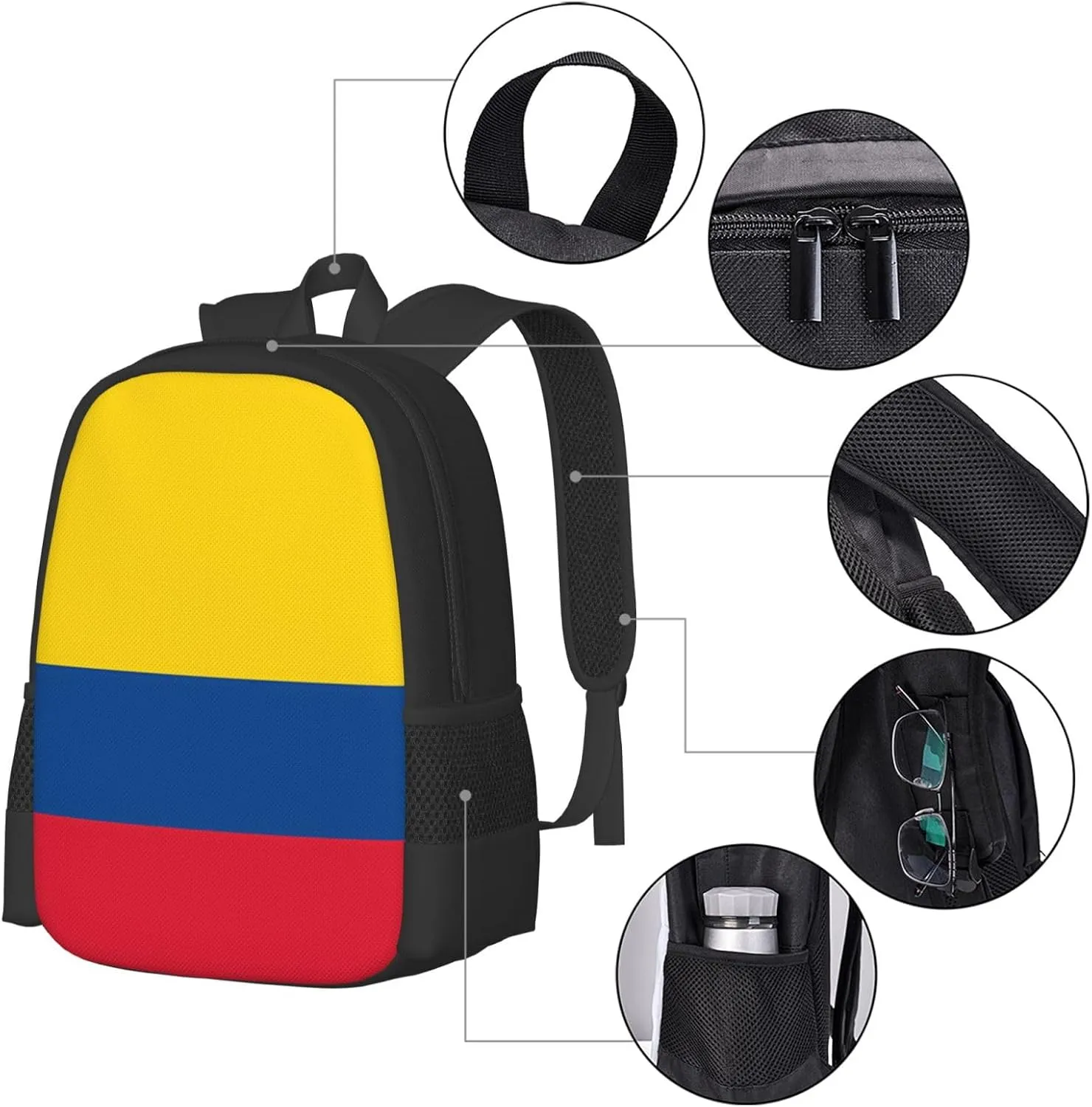 Colombian Colombia Flag Casual Backpack Large Capacity Backpacks 15 Inch Laptop Back Pack Travel Rucksack Daypack Commuter Bags with Adjustable Strap for Camping