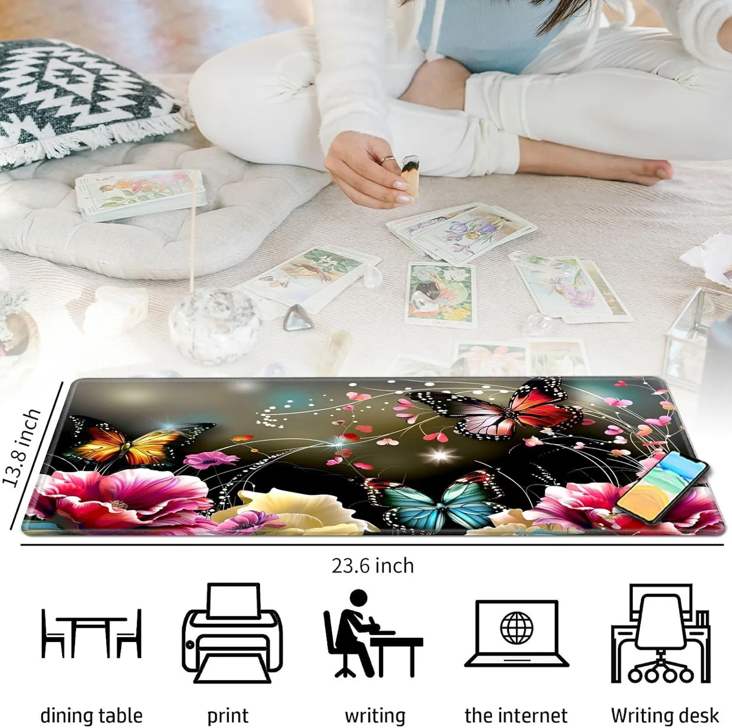 Colorful Butterflies for MTG & TCG Playmat Mouse Pad, 24"" x 14"" Game Mat for MTG/RPG/CCG Trading Card Game Playmats Table Mat Perfect for Card Games Video Games Computer Office, 60*35cm