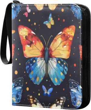 Colorful Butterfly Pattern Card Binder 4-Pocket, 400 Pockets Trading Cards Holder Games Card Albums Storage Organizer Case for Football, Baseball Cards
