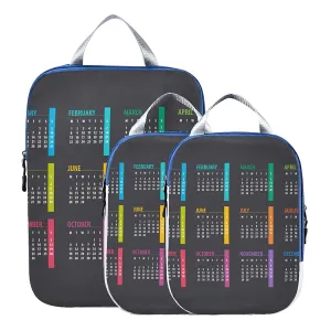 Colorful Calendar Template Mock up Week starts on Monday on Dark 3 Set Packing Cubes, Waterproof Check Oxford cloth Organizers, Travel Packing Toiletry Storage Bag