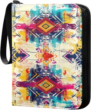 Colorful Ethnic Pattern Card Binder 4-Pocket, 400 Pockets Trading Cards Holder Games Card Albums Storage Organizer Case for Football, Baseball Cards